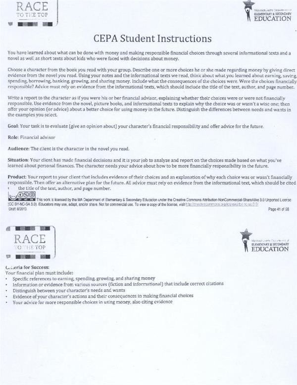 Financial Literacy Curriculum Embedded Performance Assessment (CEPA) Instructions