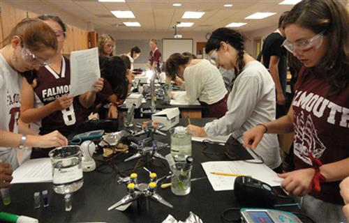 Students working in the science lab.