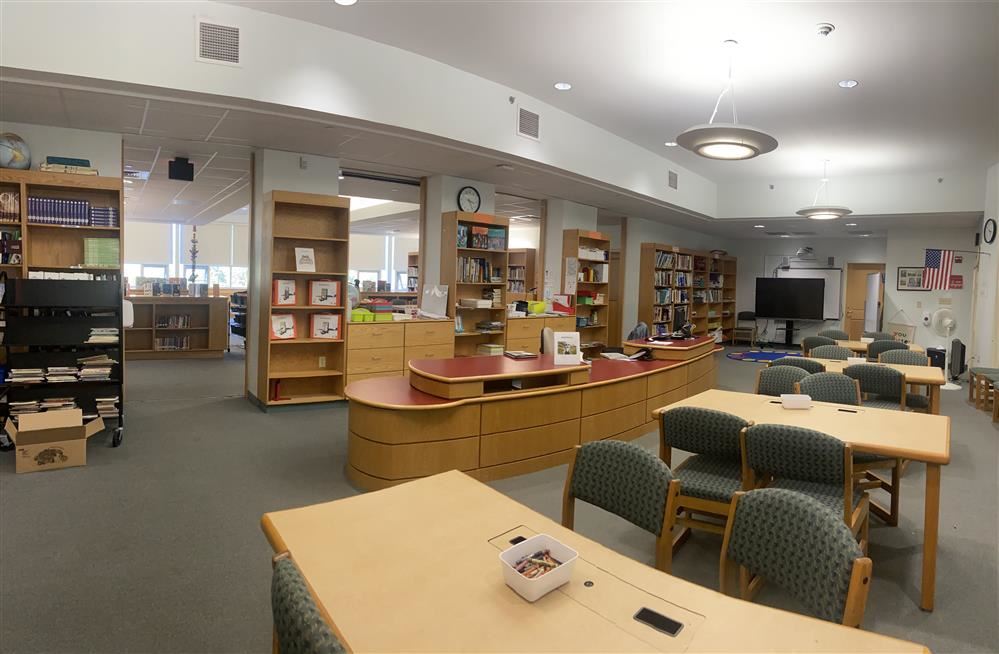 Mullen Hall Library view from entry door looking at Smart Board