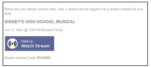 Below are your stream access links. Only 1 device can be logged in to a stream access link at a time.